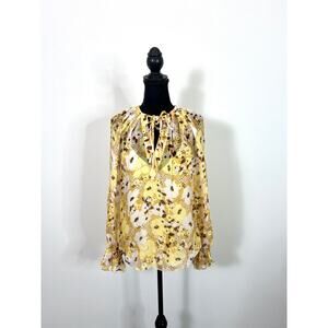 Joie Women's Brigitta Blouse Top in Amber Gold Multi Large Silk Floral Boho Silk